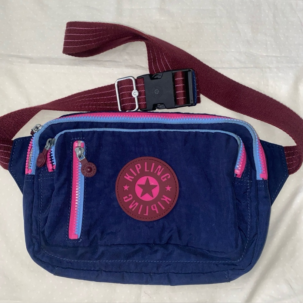 Kipling Tarry Waist Bag Belt Bag Navy & Pink Size M 10.5 X 8 X 3 Inches